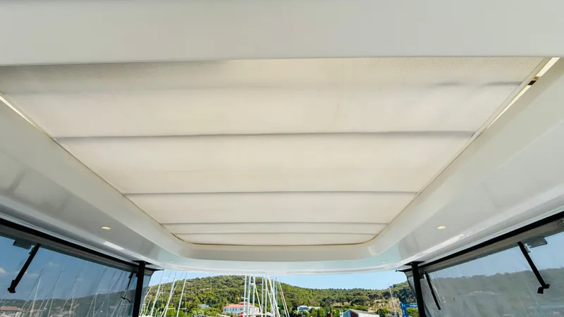  Yacht Photos Pics Rooftop view of 2025 Azimut Magellano 60 yacht with retractable sunshade.