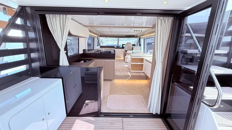  Yacht Photos Pics Luxurious interior of 2025 Azimut Magellano 60 yacht, featuring modern design and spacious layout.