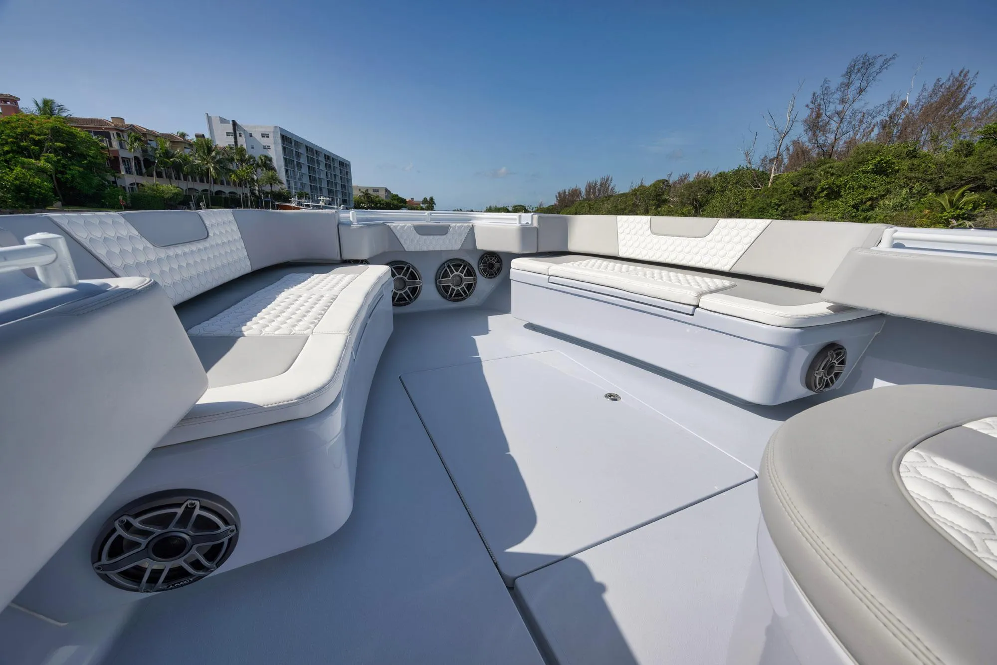 2025 Contender 44 ST boat interior with spacious seating and modern design.