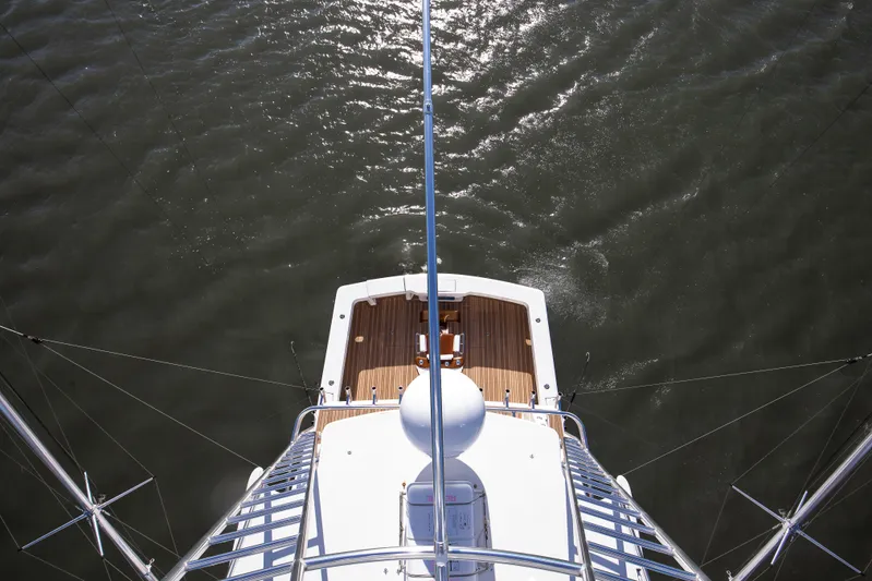 Covert Mission Yacht Photos Pics Aerial view of 1998 Viking 58 Convertible yacht on water.