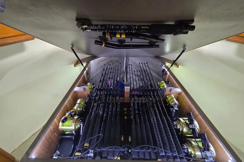 Covert Mission Yacht Photos Pics Custom tackle storage under VIP bunk by Wooden Crab