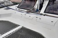 Nautitech 40 Open 2014 catamaran deck with netting and ropes.