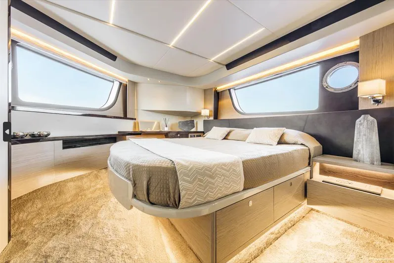 Absolute 47 Fly Yacht Photos Pics Luxurious interior of 2025 Absolute 47 Fly yacht with modern design and elegant furnishings.