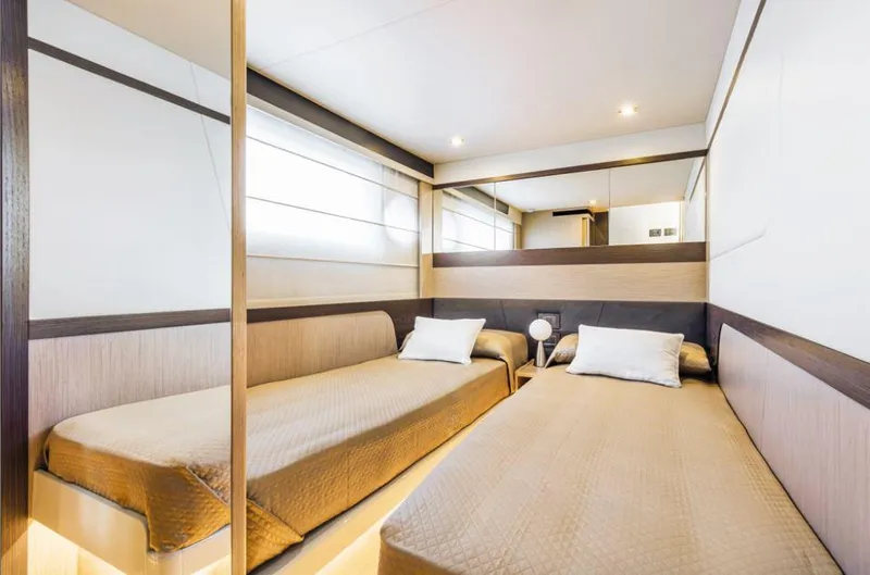 Absolute 47 Fly Yacht Photos Pics Luxurious twin bedroom in 2025 Absolute 47 Fly yacht, featuring modern design and cozy ambiance.