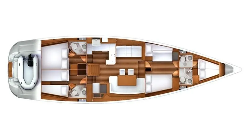 Amelie Yacht Photos Pics Floor plan of a 2011 Jeanneau 57 yacht, showcasing interior layout and design.