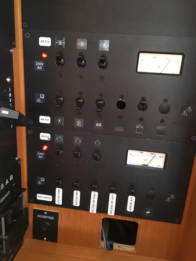 Amelie Yacht Photos Pics Electrical control panel on a 2011 Jeanneau 57 yacht.