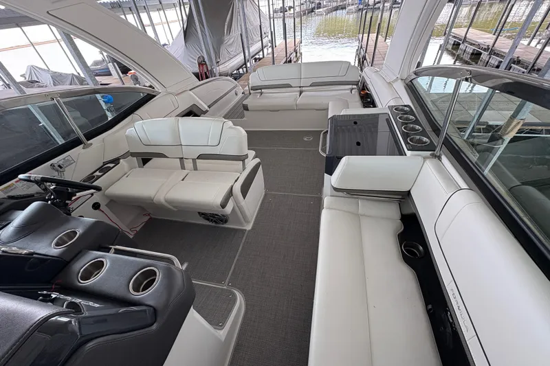  Yacht Photos Pics 2021 Formula 330 Crossover Bowrider I/O interior with luxurious seating and modern design.