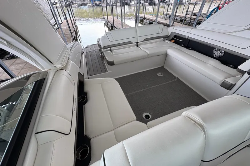  Yacht Photos Pics 2021 Formula 330 Crossover Bowrider I/O interior with spacious seating and modern design.