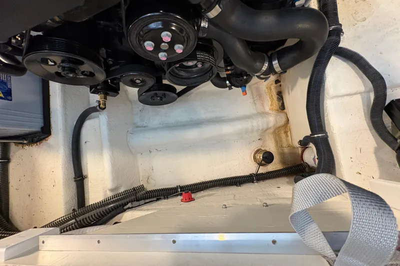 Yacht Photos Pics Engine compartment of a 2021 Formula 330 Crossover Bowrider I/O boat.