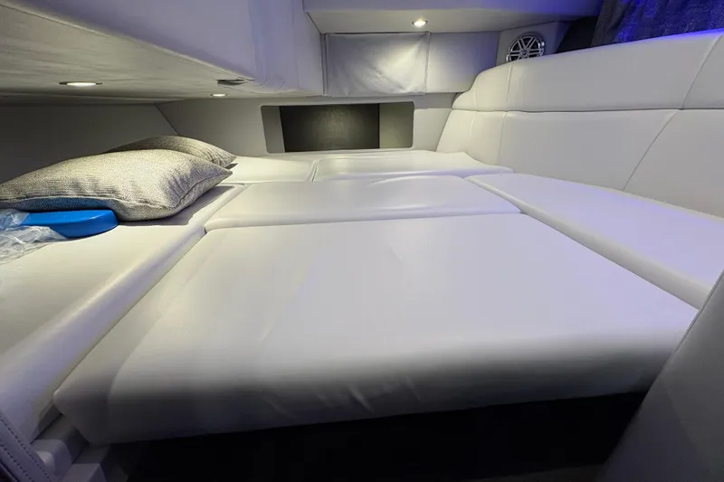  Yacht Photos Pics Luxurious interior cabin of 2021 Formula 330 Crossover Bowrider I/O with plush seating.