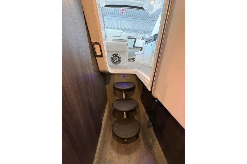  Yacht Photos Pics Interior view of 2021 Formula 330 Crossover Bowrider I/O with sleek steps and modern design.