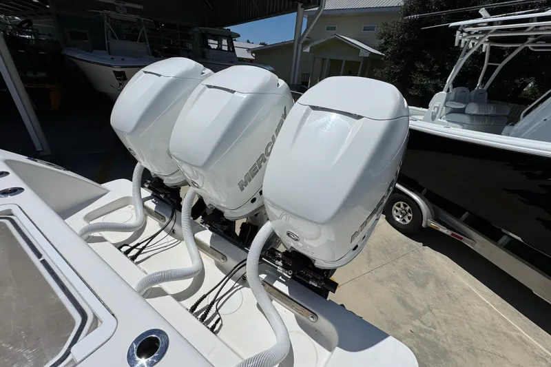  Yacht Photos Pics Triple Mercury outboard engines on a 2021 Invincible 36 Open Fisherman boat.
