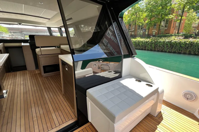  Yacht Photos Pics 2026 Pardo Yachts GT52 interior with sleek design and wooden flooring.