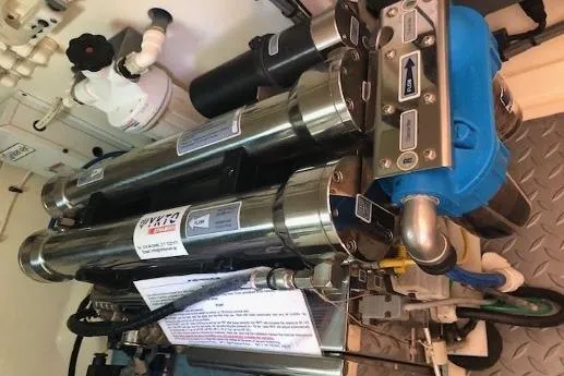  Yacht Photos Pics Engine room of 2009 Scout 350 Abaco boat with mechanical equipment.