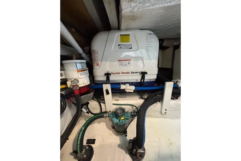 Hannah E Yacht Photos Pics Fischer Panda generator in 2018 Back Cove 30 boat engine room.