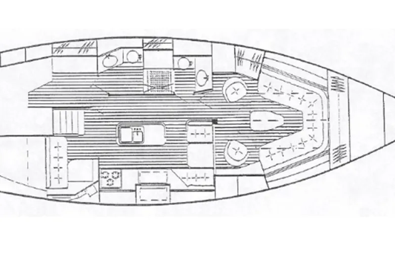  Yacht Photos Pics Floor plan of a 1997 Gozzard 44 sailboat, featuring detailed interior layout.