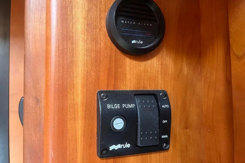  Yacht Photos Pics Control panel on 1997 Gozzard 44 yacht with bilge pump and water alarm.