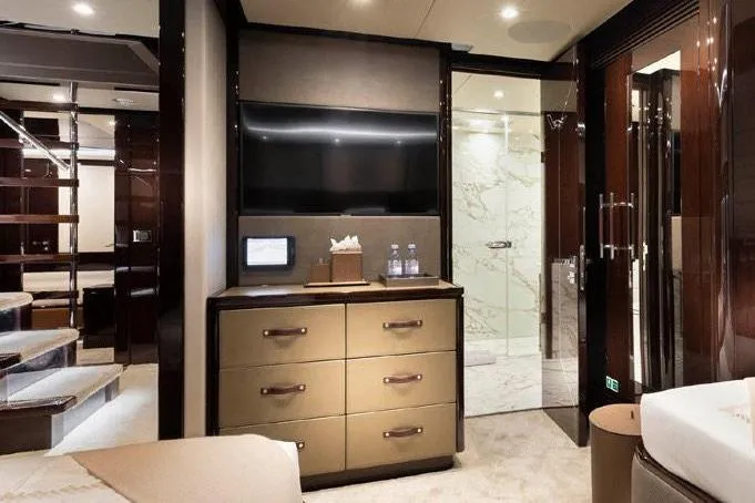 M/y Nexus Yacht Photos Pics Luxurious interior of 2019 Sunseeker 40 Metre Yacht with modern furnishings and elegant design.