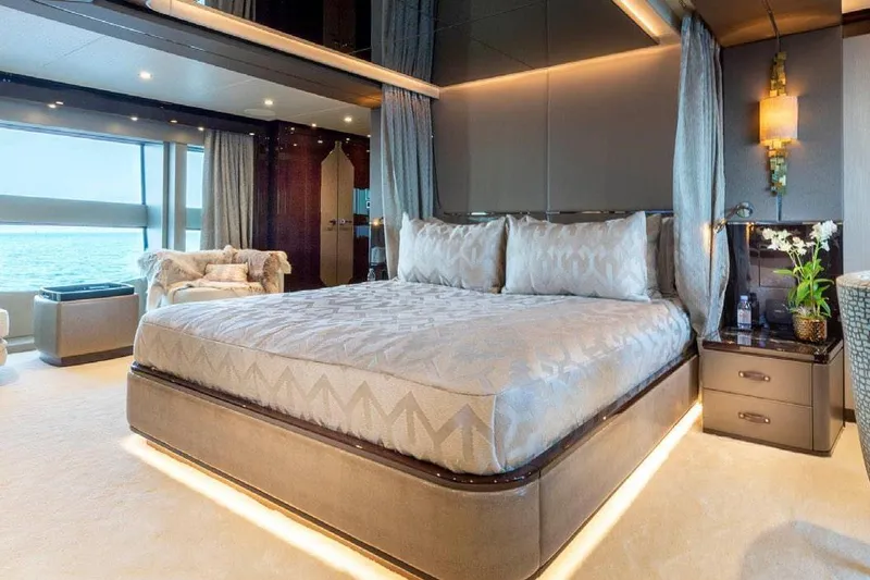M/y Nexus Yacht Photos Pics Luxurious bedroom on Sunseeker 40 Metre Yacht, 2019 model.