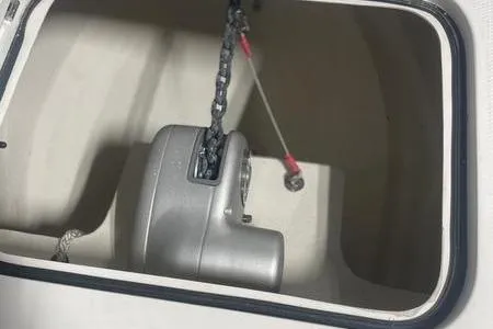  Yacht Photos Pics Anchor compartment of 2022 Prowler 31 boat with chain and winch.