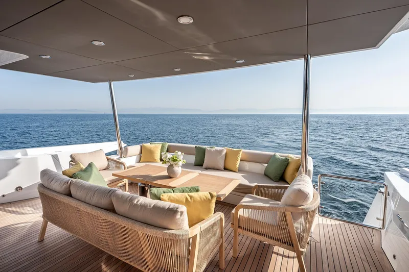 Numarine 22xp Yacht Photos Pics Luxurious 2025 Numarine 22xp yacht deck with elegant seating and ocean view.