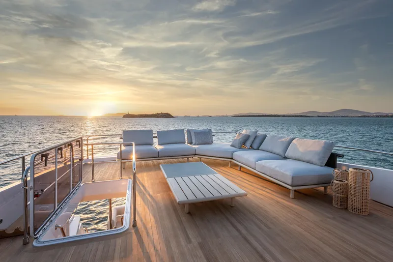 Numarine 22xp Yacht Photos Pics Luxurious 2025 Numarine 22xp yacht deck with sunset view over the ocean.