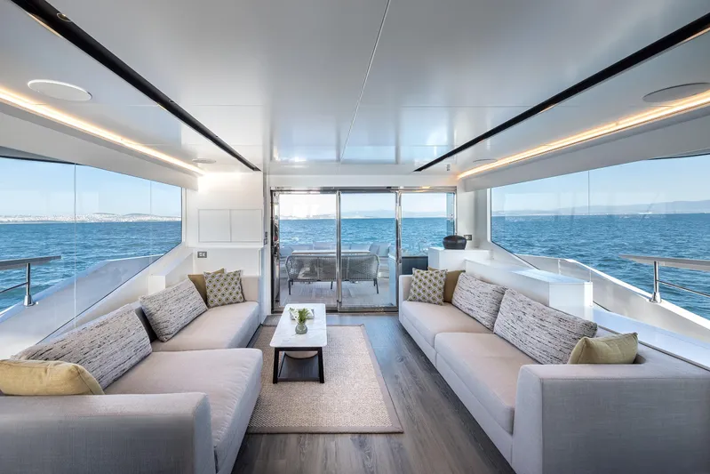 Numarine 22xp Yacht Photos Pics Luxurious interior of 2025 Numarine 22XP yacht with ocean view and modern seating.