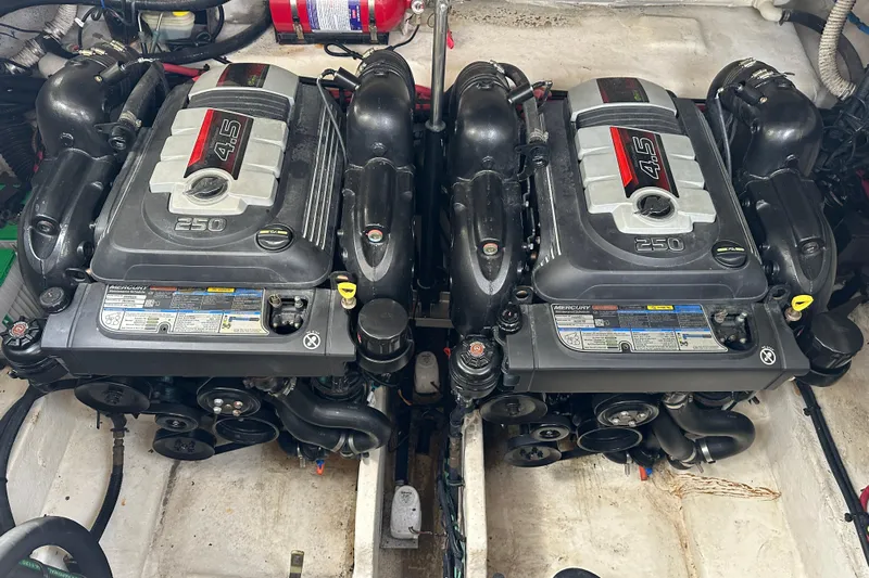  Yacht Photos Pics Twin Mercury 4.5L engines in a 2017 Sea Ray Sundancer 310 boat.