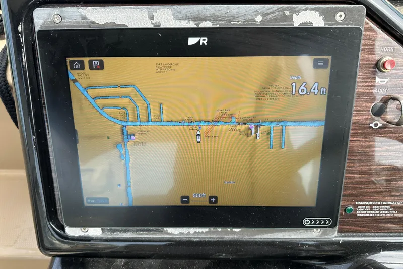  Yacht Photos Pics Navigation display on 2017 Sea Ray Sundancer 310 showing water depth of 16.4 feet.