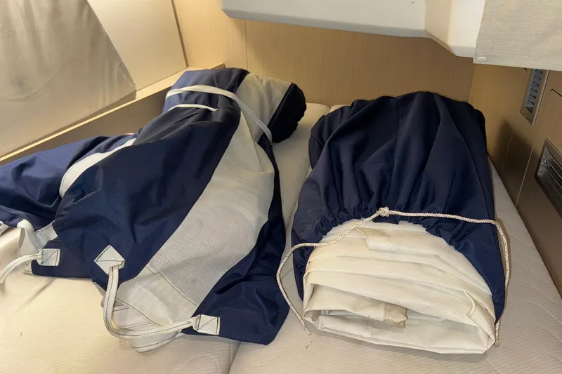 Bluebird Yacht Photos Pics Rolled sails on Beneteau Oceanis 40.1 yacht, 2022 model, in cabin storage.