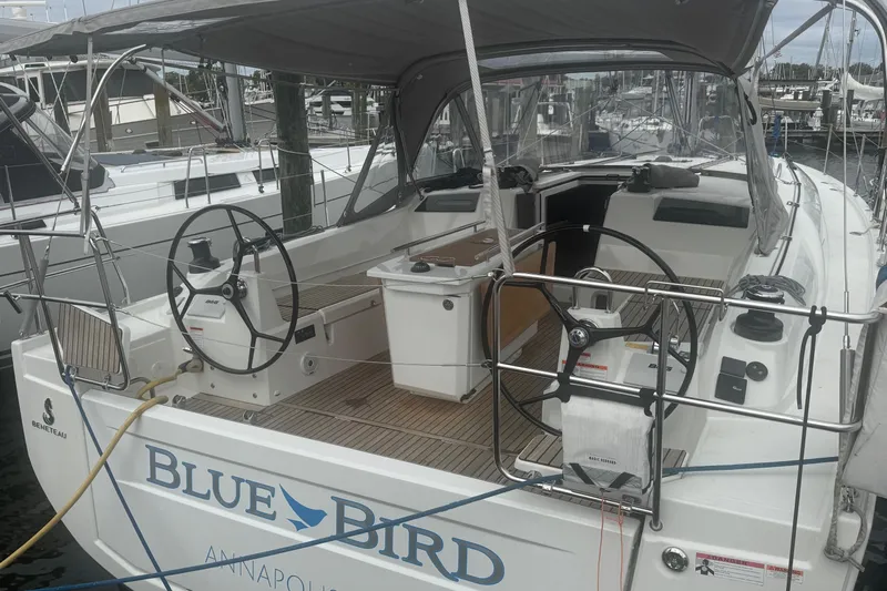 Bluebird Yacht Photos Pics 2022 Beneteau Oceanis 40.1 sailboat "Blue Bird" docked in Annapolis marina.