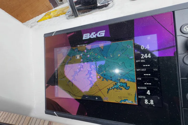 Bluebird Yacht Photos Pics B&G navigation display on 2022 Beneteau Oceanis 40.1 sailboat, showing nautical chart.