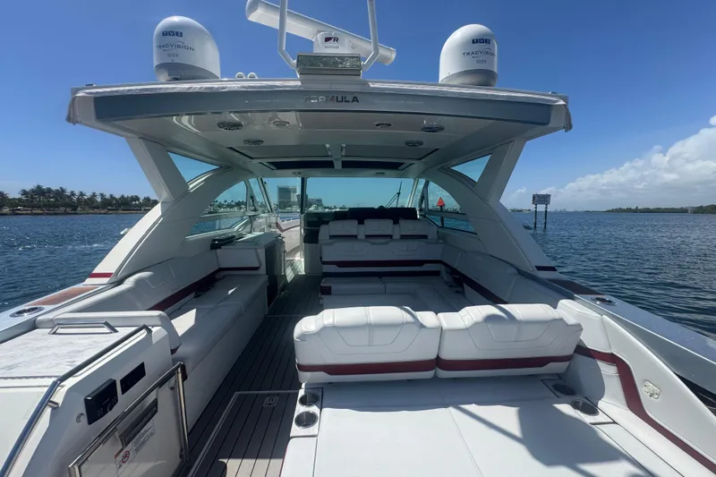  Yacht Photos Pics 2020 Formula 430 Super Sport Crossover yacht interior with luxurious seating on open water.