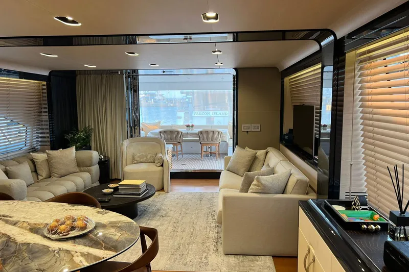  Yacht Photos Pics Luxurious interior of a 2015 Azimut 80 yacht with elegant seating and modern decor.