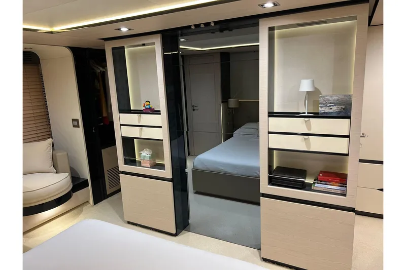  Yacht Photos Pics Luxurious interior of a 2015 Azimut 80 yacht featuring modern furnishings and ambient lighting.