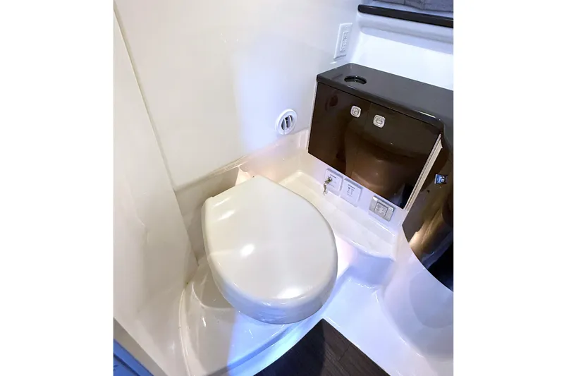  Yacht Photos Pics 2015 Formula 400 Super Sport yacht bathroom with modern toilet and sleek design.