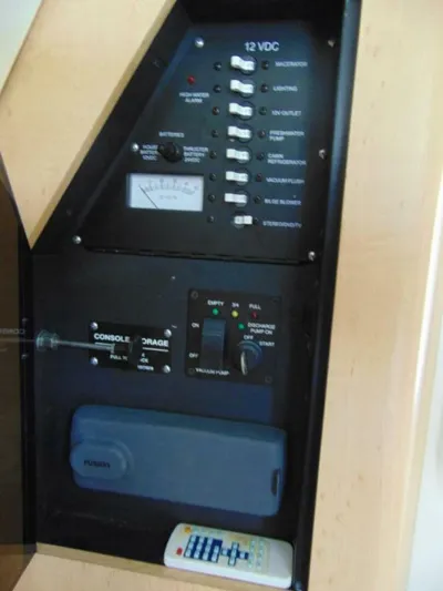 Reel Time Yacht Photos Pics Control panel of a 2013 Boston Whaler 370 Outrage boat.