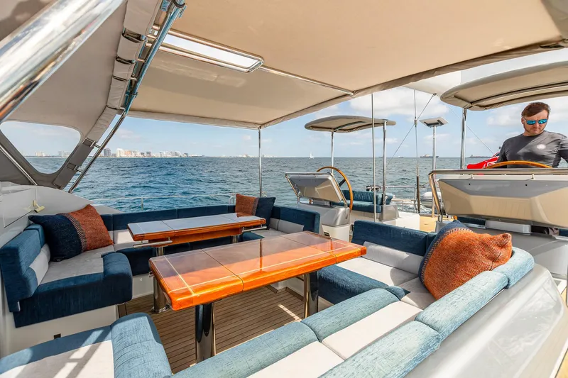 Assai Yacht Photos Pics Luxurious seating area on the 2011 Alia Yachts Warwick 82 LK, with ocean view.