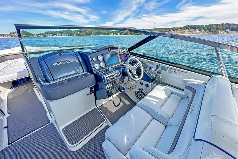  Yacht Photos Pics 2018 Formula 350 FX Crossover Bowrider interior with luxurious seating and modern dashboard.
