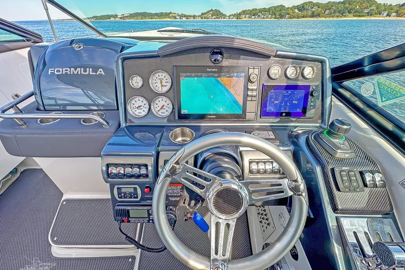  Yacht Photos Pics 2018 Formula 350 FX Crossover Bowrider dashboard with advanced navigation and control systems.