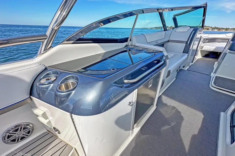 Yacht Photos Pics 2018 Formula 350 FX Crossover Bowrider interior with sleek seating and modern amenities.