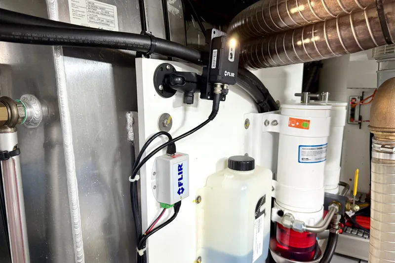 Freiheit Yacht Photos Pics Engine room of 2020 Prestige 590 yacht with FLIR camera and filtration system.