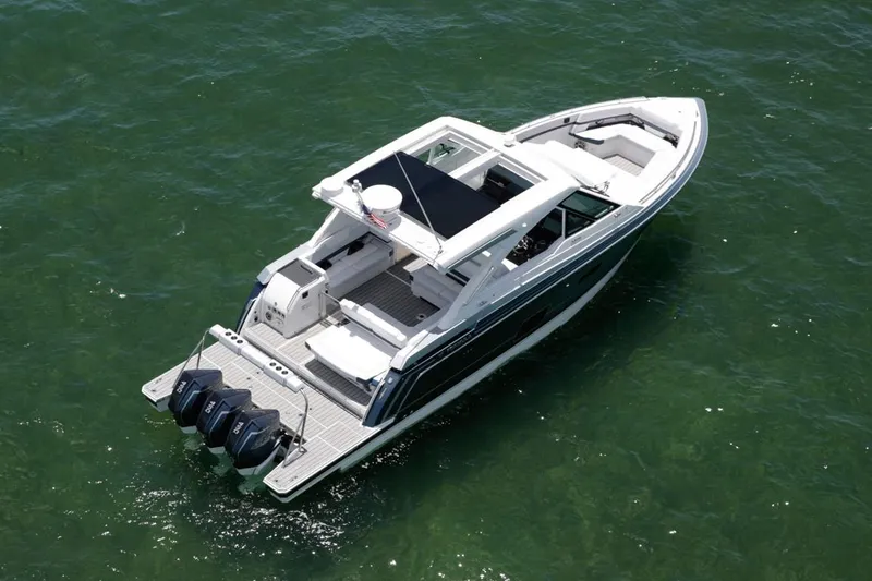  Yacht Photos Pics Manufacturer Provided Image: 2026 Formula 380 Super Sport Crossover OB on open water, aerial view.