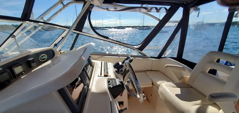 Season Pass Yacht Photos Pics Interior of 2007 Grady-White Express 330 boat with ocean view.