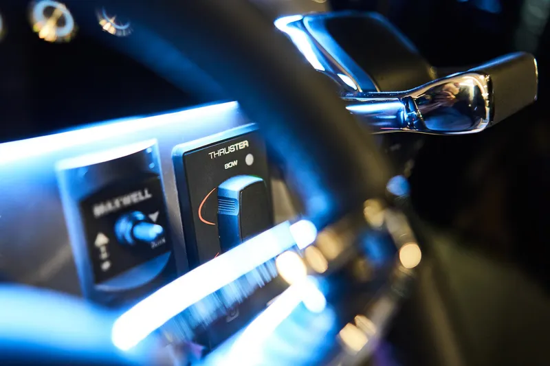  Yacht Photos Pics Close-up of Northman 1300 control panel with illuminated thruster and lever, 2025 model.