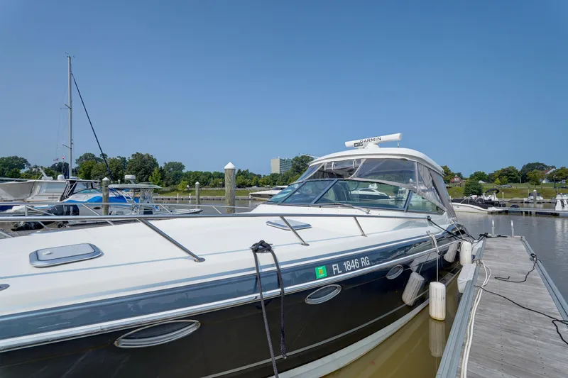 Have A Nice Life Yacht Photos Pics 2017 Formula 370 Super Sport yacht docked at marina under clear blue sky.