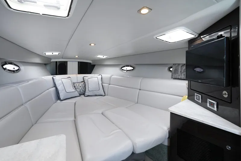 Have A Nice Life Yacht Photos Pics Luxurious interior of 2017 Formula 370 Super Sport yacht with plush seating and modern amenities.