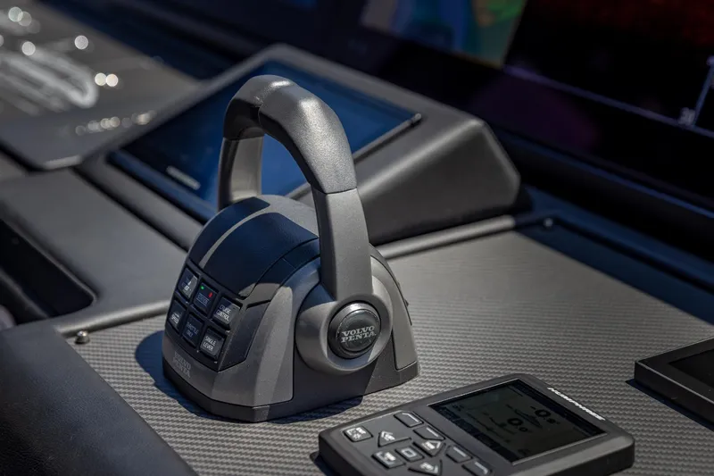 Ciao Yacht Photos Pics Control panel of 2025 Pershing GTX 80 yacht with Volvo Penta throttle.