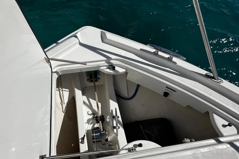  Yacht Photos Pics Anchor compartment of 2022 Tiara Yachts C39 Coupe with open hatch.