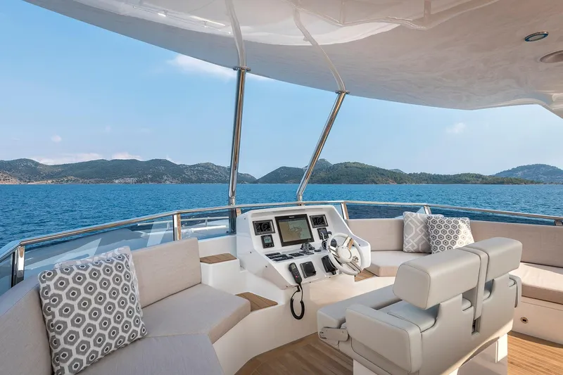 Numarine 26xp Yacht Photos Pics Luxurious 2025 Numarine 26XP yacht helm with scenic ocean view and plush seating.